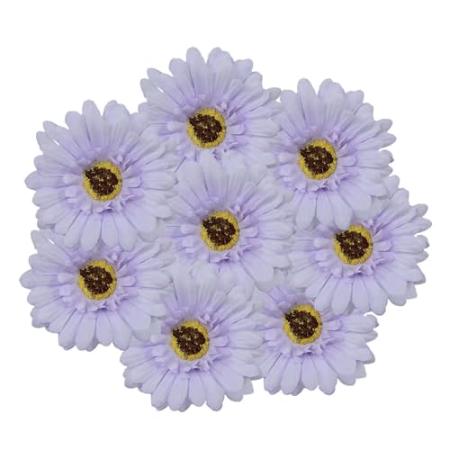 Alpertie 50PCS Fake Flower Heads in Bulk, Artificial Daisy Heads Gerbera Flowers Head for Crafts Home Wedding Decoration DIY Wreath Decor (Light Purple, 4inch)