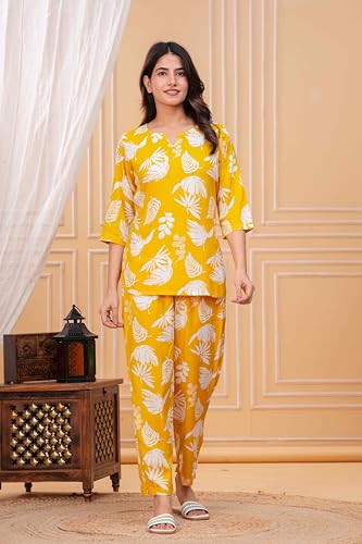 Image of Women's Printed Night Suit of Kurti & Pajama Set Women Night Wear Set