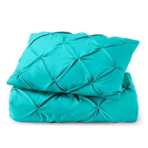 Image of Nestl Twin Comforter Set Pinch Pleat Comforter, Bedding Comforter Sets, Comforter Set for Twin Bed, Pintuck Comforter Set Twin /Twin XL Size, Down Comforter with 1 Pillow Sham, 2-Piece - Teal Blue