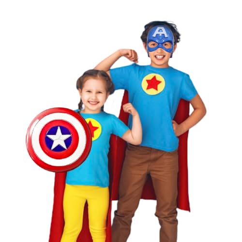 Image of WANNA PARTY Superhero Combo Set- Cpt. America Shield with Strap and Superhero Captain's Mask for Little Captain's fans, Lil Heroes Superhero Party for Kids Cosplay