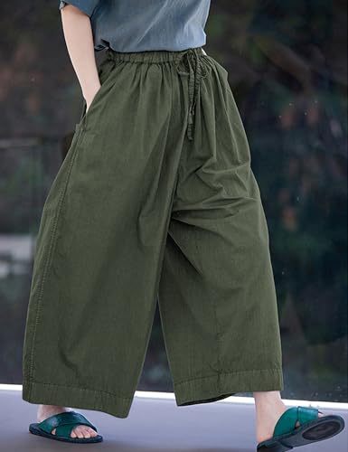Bankeng Women's Loose Wide Leg Baggy Pants Solid Color Elastic Waist Capri Palazzo Pants3