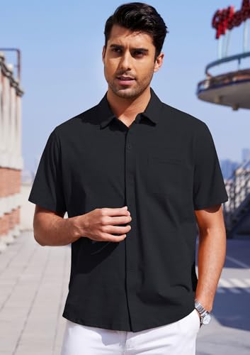 Mens Short Sleeve Dress Shirts Business Casual Button Down Shirt Summer Beach Wedding Untucked Shirts with Pocket3