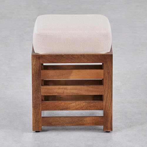 Image of Multipurpose Wooden Puffy for Sitting, Dressing Table, & Footrest Solid Wood Stool with Cushion for Living Room & Bedroom Balcony etc. Natural