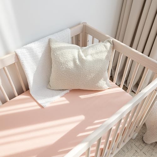 Image of Muslin Crib Sheets, 100% Organic Cotton, Breathable and Ultra-Soft, Standard Crib Sheet Mattress (28 inchx 52 inch) for Girls and Boys, Neutral Fitted Baby Crib Sheet (Apricot)