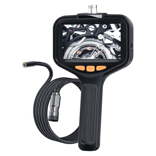 Pusilin Dual Lens Endoscope Camera, 4.3 Inch Screen Inspection Camera, 1920P Borescope Camera with Lights, Pipe Snake Camera, 3.28ft Semi-Rigid Snake Camera