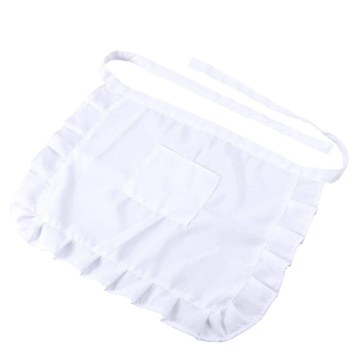 HOLIDYOYO Half Waist Bib Women Apron Skirt Aprons Short Waist Apron with Pocket Bibs Maid Apron Working Waist Apron Fashion Overalls Maid Outfit Work Dress Waitress Apron White