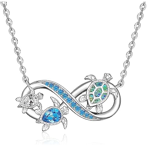Fenthring Turtle Necklace for Women Infinity Blue Turtle Pendant Necklace Sterling Silver Abalone Turtles Mother Daughter Jewelry Charms Mothers Day Christmas Gifts Cover
