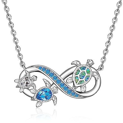 Fenthring Turtle Necklace for Women Infinity Blue Turtle Pendant Necklace Sterling Silver Abalone Turtles Mother Daughter Jewelry Charms Mothers Day Christmas Gifts