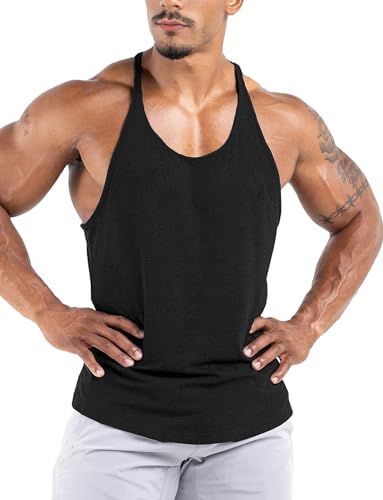 Lehmanlin Camiseta Deportiva sin Mangas para Hombre, Camiseta de Fitness para Gimnasio, Elástica, de Secado Rápido (Negro/M)