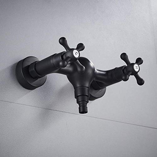 Robinet extérieur eau chaude froide mural double entrée laiton noir pour lave-linge