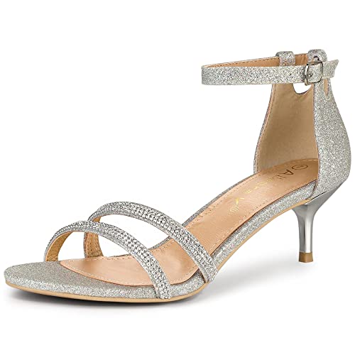 Allegra K Allegra K Women's Glitter Stiletto Heels Kitten Silver Heel Sandals 8.5 M US