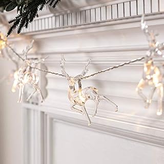 Lights4fun Battery Operated 10 LED Warm White Reindeer String Lights with Timer