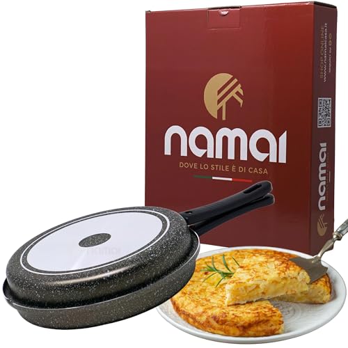NAMAI - Padella Per Frittata 28 CM, Materiale Alluminio, Adatto In Lavastoviglie, Manico Removibile, Girafrittata Antiaderente, Made In Italy