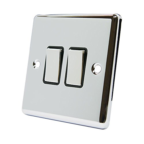 AET CPC2GSWIBC Polished Chrome Classical Black Insert Metal Rocker Switches-10 Amp Double 2 Gang 2 Way Light Switch