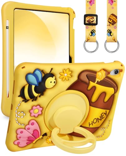 Boaretiu for iPad A16 Case/10th Generation Case - with Pencil Holder & Shoulder Strap & Rotating Stand Yellow Cute Cartoon for Girls Boys Silicone for iPad 11th Generation 11 Inch 2025
