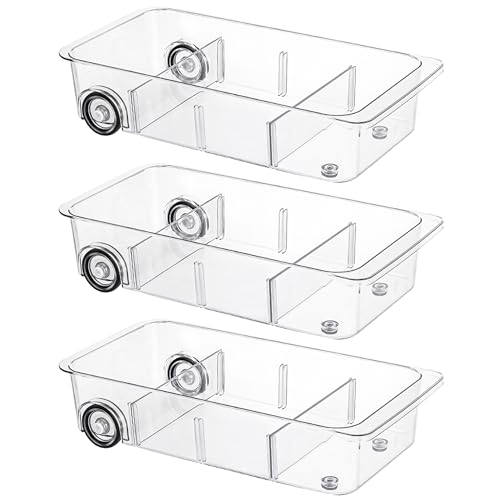 Fridge Organizer Bins With Wheels, 3 Pack Roll Out Refrigerator Organizers And Storage Refrigerator Drawer With Dividers - Detailed View
