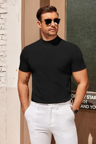 COOFANDY Mens Mock Turtleneck Sweater Short Sleeve Slim Fit Turtle Neck Sweaters Casual Basic Tee Ribbed Knit Pullover Tops2