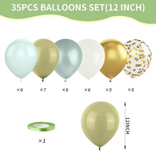 Image of Dusty Blue Green Balloons,12 Inchs Sage Green Blue Sand White Gold Confetti Latex Balloons for Eucalyptus Birthday Boho Bridal Shower Wedding Decorations