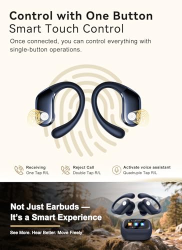 Wireless Earbuds, ANC Noise Cancelling Sport Ear Buds with Multifunctional Touch Screen, Bluetooth 5.4 Headphones, Bass Stereo Sound, 5 EQ Over-Ear Earbuds for Sports/Workout/Gym-Dark Blue