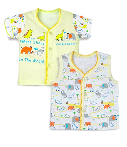 Image of mustmom Newborn Baby Cotton Jhabla Set | 0-3 Months | Combo of 1 T-Shirt, 1 Vest & 2 Shorts Set | Soft Breathable Summer Wear | Gift Set
