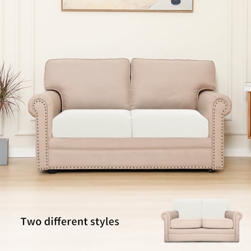 Image of Easy-Going Stretch 2 Pieces Couch Cushion Cover for Sofa Seat | Individual Furniture Protector Sofa slipcover for 2 Cushion Couch Washable Soft with Elastic Bottom Cream