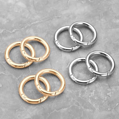 Image of Gkeygo 1 Inch Keychain Rings, 8 Pack Round Carabiner Clip for Keys, Buckle, Bags, Purses - Key Chain Hooks Replacement Keychains Lanyard DIY Crafts - Gold, Silver