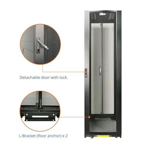 Image of Tecmojo 45U Server Rack Cabinet - PRE-Assembled 24inch Width 48inch Depth IT Network Equipment Cabinet Rack Enclosure with Casters - 3000lbs Weight Capacity(06Black)