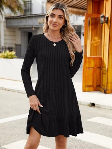 BELAROI Plus Size Sweater Dress Crew Neck Long Sleeve Casual Fall Winter Loose Tunic Dress Pockets Ruffle Hem2