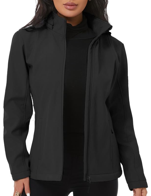 KVE Women's Hooded Softshell Jacket Fleece Lined Coat