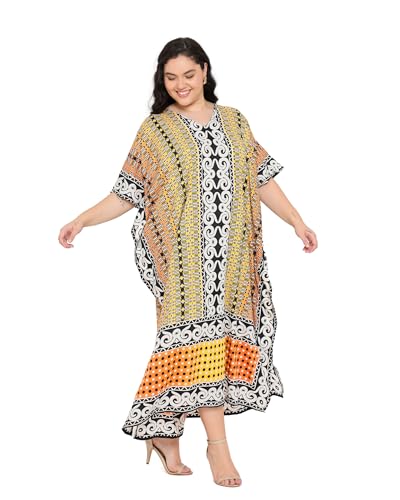 Image of Gypsie Blu Women Plus Size Kaftan Dress Beach Cover Up Maxi Dresses for Women, V-Neck Kimono Sleeve 1X-3X