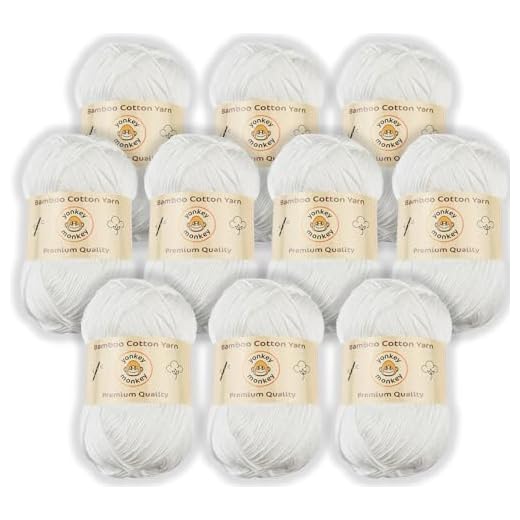 10-Pack Yonkey Monkey Skein Tencel Yarn - 70% Bamboo, 30% Cotton - Softest Quality Crocheting, Knitting Supplies - Lightweight and Breathable Fabric Threads 210 Meters