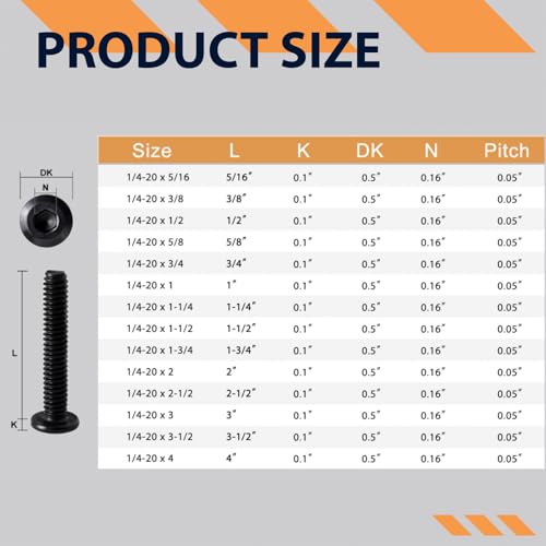 Image of 1 /4-20 x 3 /8 inch (40 Pack) Flat Head Hex Socket Cap Screws Bolts, Black Oxide 304 Stainless Steel 18-8, Hex Drive, Fully Machine Thread Furniture Bolts, with Hex Spanner