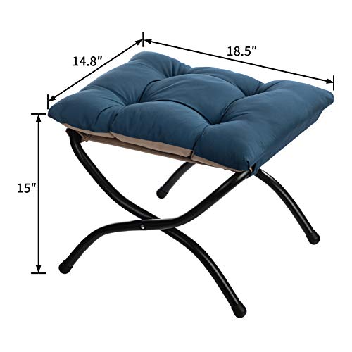 Abocofur Modern Folding Footrest Stool, Small Accent Portable Ottoman, Comfortable Metal Cotton Anti-Slip Footstool, (L) 18.5" X(W) 14.17" X(H) 14.18", Navy Blue #TOP2