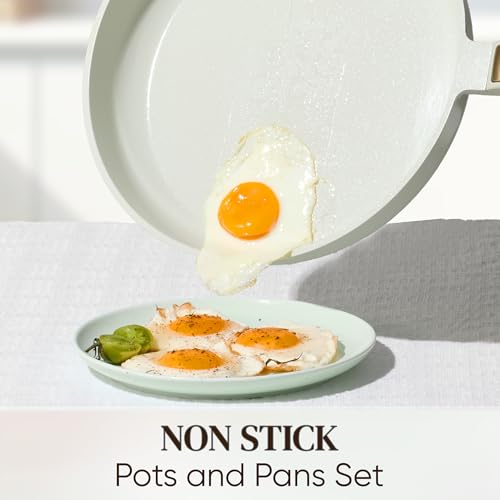 Image of CAROTE Ceramic Cookware Set Nonstick, 14pcs Pots and Pans Set Nonstick, Non-Toxic & PFAS-Free, Dishwasher, RV /Camping Cookware Set, Cooking Pots with Lids, Sage Green