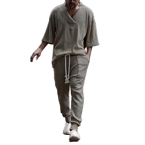 Veste de costume à rayures et pantalon en tricot respirant pour homme