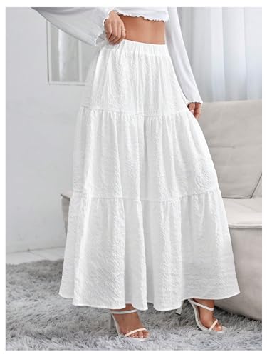 Milumia Women's Flowy Flared Ruffle Maxi Skirt Textured Elastic Waist Swing Tiered A-Line Pleated Long Skirts2