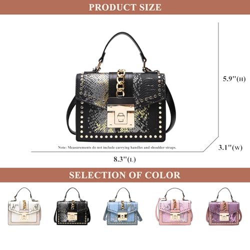 Women's Snake Printed Handbag and Purse PU Leather Flap Stitching Crossbody Shoulder Bag Rivet Top Handle Satchel Bag4