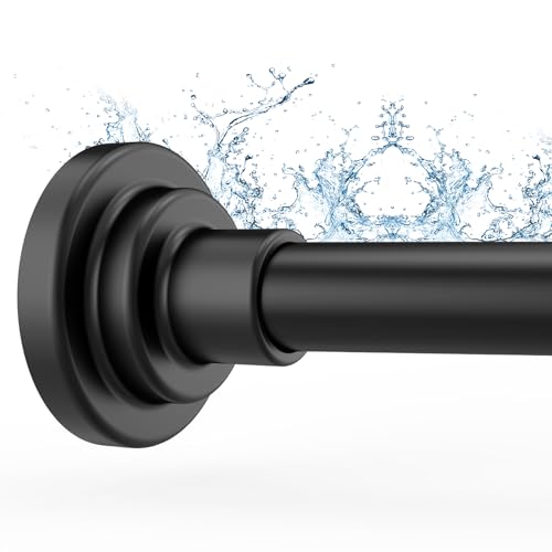 Image of Tension Shower Curtain Rod Shower Pole 30-76 Inch No Drilling Adjustable Spring Tension Rod Curtain Rod for Bathroom Window or Closet Easy Install Stainless Steel Anti-Slip Matte Black