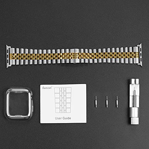 Image of baozai Compatible Apple Watch Bands 46mm 45mm 44mm 42mm 41mm 40mm 38mm, Stainless Steel Band with Screen Protector Case for Apple Watch Series 11 /10 /9 /8 /7 /6 /5 /4 /3 /2 /1 /SE3