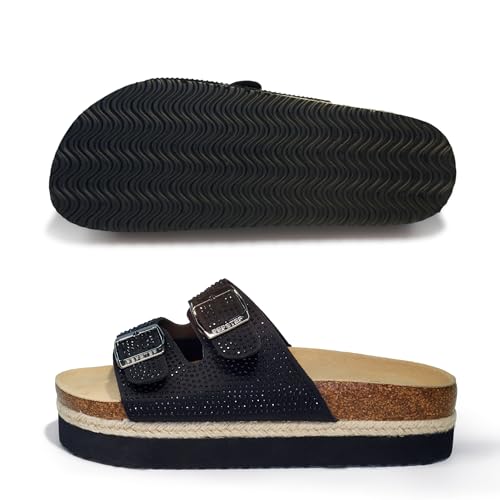 Image of PepStep Slide Sandals for Women with Soft Cork Footbed and Strap, Ladies Fashion Platform Slide Sandals Comfortable Slip On Style