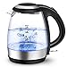 CIRYCASE Hervidor Agua Electrico 1500W, 1.2L Tetera Electrica de Cristal Calentamiento Rápido con Luz LED & Filtro Acero Inoxidable, Apagado Automático/Protección Contra Ebullición en Seco/Base 360°