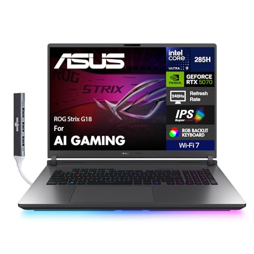Image of ASUS ROG Strix G18 Gaming Laptop 18 inch 240Hz WQXGA IPS Nebula Display (Intel Ultra 9-275HX, GeForce RTX 5070 8GB, 32GB DDR5, 8TB SSD, Per-Key RGB, Thunderbolt 4, Win 11 Pro) w /DKZ USB Port Expander