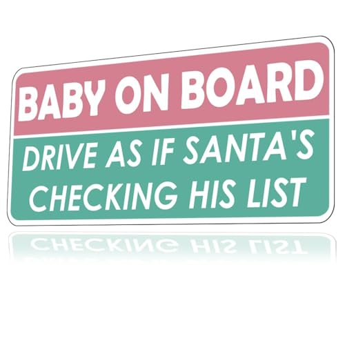 Image of 1step2dream Funny Baby on Board Bumper Sticker 2Pcs, Car Essentials|Drive AS IF Santa's Reflective Checking Sign and Reflective See-Through When Driving in The Dark | 7 x 5 Inches