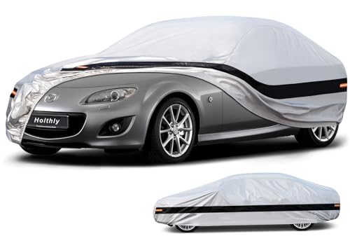 Image of 10 Layer Car Cover Waterproof All Weather for Coupe,100% Waterproof Outdoor Car Covers Custom Fit for Mazda Miata MX5 MX-5, Toyota Mr2, Pontiac Solstice, Kia Rio,etc Silver