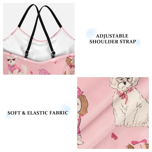 Pink Puppy Pattern Girls Swimsuit One Piece Bathing Suit Beach Swimwear with Adjustable Straps 3-10Years3