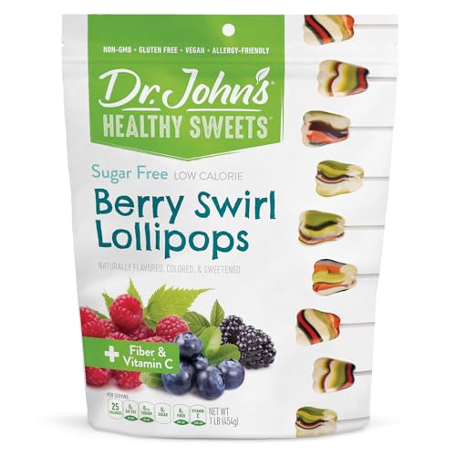 Dr. John’s Sugar Free Berry Swirl Lollipops – Keto Friendly, Vegan, Gluten Free – Xylitol & Erythritol, +Fiber & Vitamin C, Individually Wrapped – 60 Count (1 lb)