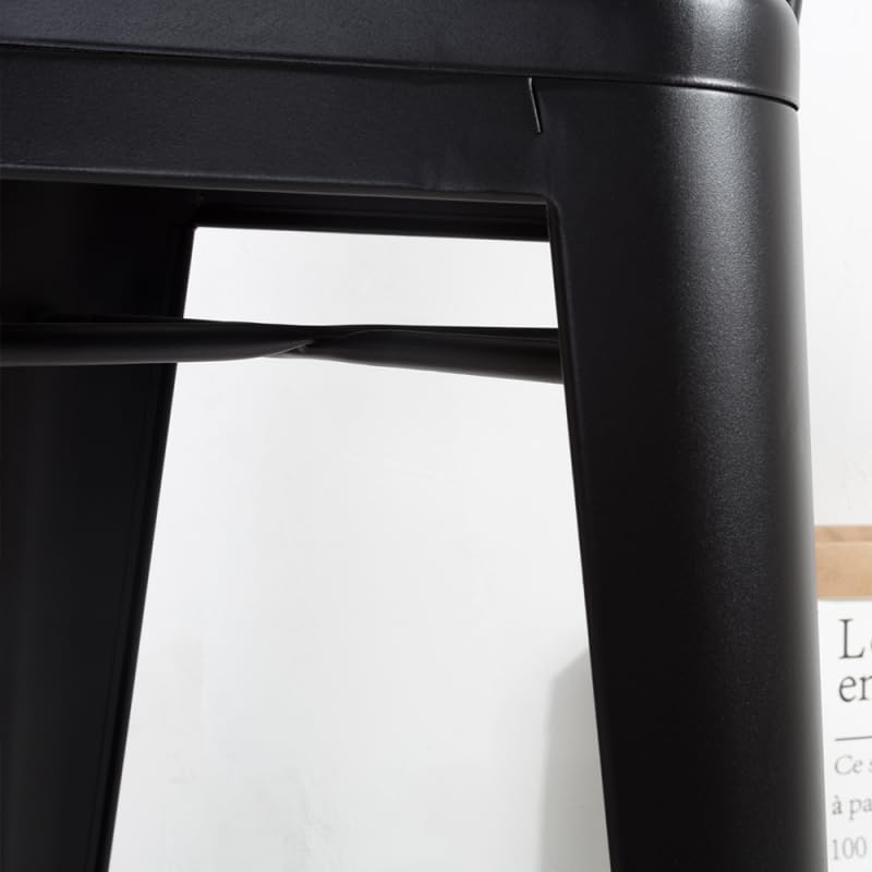 Lot de 4 tabourets de Bar en métal Noir Mat Style Industriel - avec Dossier - Hauteur 66cm