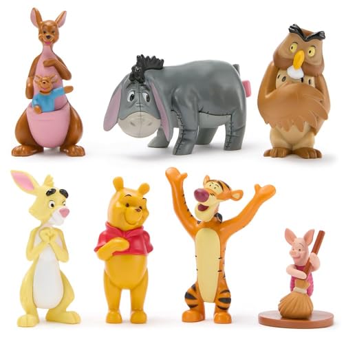 Disney Store Official Winnie the Pooh Figure Set 7 Fully Sculpted Disney Figures Including Pooh Bear Piglet Tigger Eeyore & More in Double-Tiered Box with Scenic Backgrounds