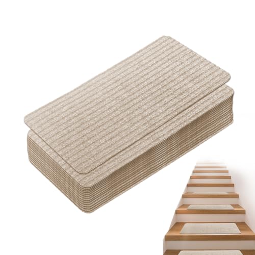 YNNHUDEEP Tappetini autoadesivi per Scale, Antiscivolo, 15 Pezzi, Morbidi tappetini per gradini, Possono Essere Tagliati, riutilizzabili, Extra Grip per Animali Domestici, Bambini e Anziani, Beige