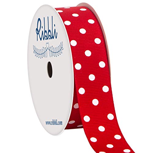Ribbli Grosgrain Polka Dot Craft Ribbon,7/8 Inch,10-Yard Spool,Red with White,Use for Hair Bows,Gift Wrapping,All Crafting and Sewing